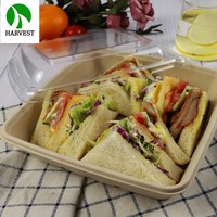 Contenant alimentaire moderne Harvest Restaurant, jetable, en bagasse, pour congélateur et micro-ondes, à 2 compartiments, avec couvercle, 1000 ml, étanche et anti-graisse