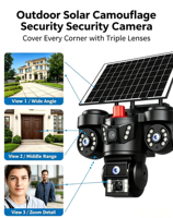 Caméra de surveillance extérieure solaire camouflage IP66 étanche 9MP avec audio bidirectionnel, vision nocturne sans fil, détection de mouvement et sirène intégrée, fonction Pan-Tilt