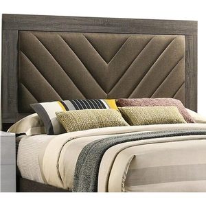 Modern Contemporary Cream Finish <b>Queen</b> <b>Size</b> <b>Bed</b> Bedroom Furniture Gray V-Design Headboard Rubberwood Bedframe - Product Image 4