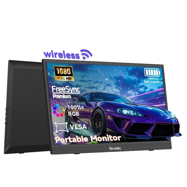 R&E 15.6 Inch IPS Wireless LED Gaming Portable Screen Monitor Full HD Resolution 60Hz 25ms Response Time Built-in Speaker