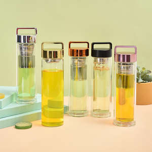 定制徽标品牌双层玻璃瓶制造商销售茶果过滤器水瓶带盖 - Product Image 4