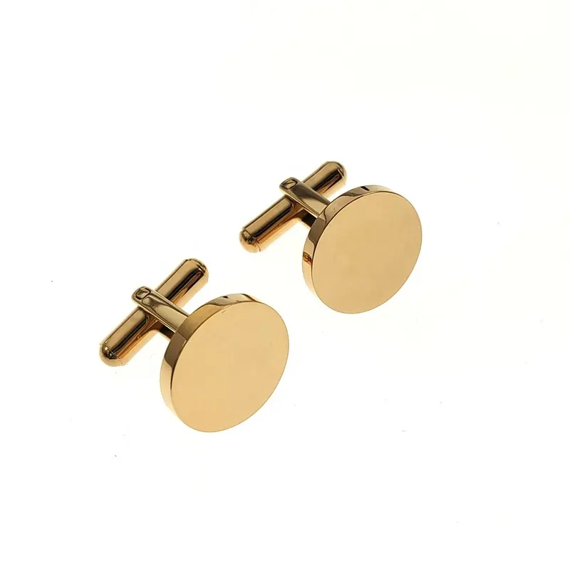 Custom Logo cufflink Gold plated stainless steel Jewelry Luxury Geometric D16mm 18mm 20mm Round Cufflinks for Men weddings Party