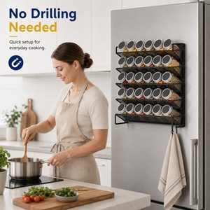 Étagère à épices magnétique en acier au carbone pour cuisine, organisateur 4 niveaux, <span class=keywords><strong>support</strong></span> latéral pour réfrigérateur, <span class=keywords><strong>support</strong></span> pour bouteilles d'assaisonnement, étanche - Product Image 5