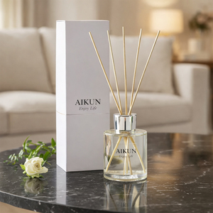Aikun Premium Modern Silver Cap Home Scent <b>Clear</b> Glass Natural Rattan Sticks MMB Diffuser <b>Gift</b> <b>Box</b> Set For Hotel Suite Buyers - Product Image 1