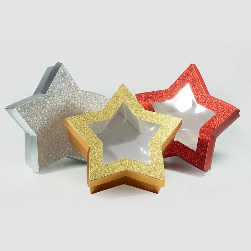 Golden Glittery กล่องกระดาษรูปดาวหลากสี Pentastar กล่องบรรจุภัณฑ์กล่องของขวัญกระดาษช็อกโกแลตขนม