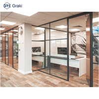 Cloison en verre ignifuge écologique, résistance au feu 1,5 heure, structure en acier, double vitrage, haute absorption acoustique pour bureau