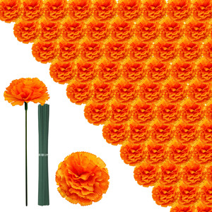 Cabeza de Flor Artificial con Tallo, Clavel y Caléndula de Seda, Accesorios para Guirnaldas de Pared, Sección de Arreglos Florales para Salón - Product Image 1