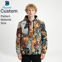 Veste à capuche personnalisée style tapisserie vintage, motif abstrait effet éclaboussures de peinture, jacquard tissé multicolore, fermeture éclair intégrale, streetwear