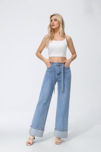 Jeans a Vita Alta e Gamba Larga con Stampa Glitterata, Vestibilità Comoda, Lunghezza Intera, in Cotone Stonewashed, Stile Casual - Product Image 1