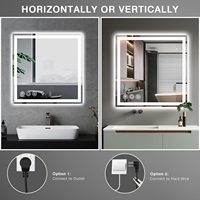 Miroir de salle de bain LED moderne 24x24 avec éclairage intégré, miroir intelligent carré à rétroéclairage frontal, dimmable 3 couleurs, IP44 Ra90, fixation murale