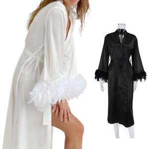 Camicia da Notte Sexy con Scollo a V per Donna, <span class=keywords><strong>Cardigan</strong></span> Largo in Tessuto, Abbigliamento Casual Tinta Unita, Loungewear Autunnale <span class=keywords><strong>Midi</strong></span> - Product Image 1