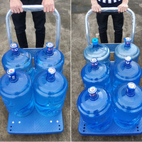 Poignée en acier pliable à quatre roues de 300kg, plate-forme en plastique, chariot à main, brouette