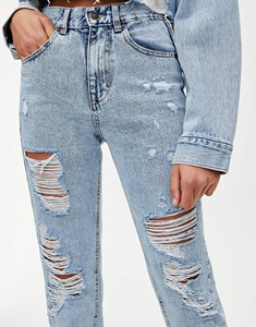 Ripped mom jeans vintage distressed bleach wash women denim capris jeans - Product Image 3