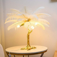 Lampe de table en résine LED créative et romantique, simple, élégante et moderne, avec plumes d'autruche, pour chambre à coucher, chambre d'enfant, salon, décoration de mariage