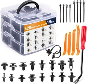 635-teiliges Sortiment an Auto-Befestigungsclips und -nieten für Stoßstangen und Kotflügel mit 10 Kabelbindern und Befestigungsentferner - Product Image 1