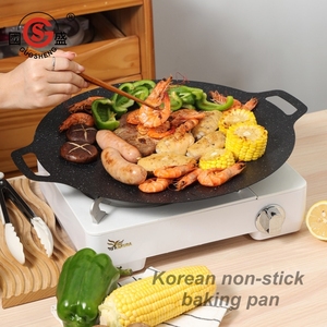<span class=keywords><strong>Plaque</strong></span> de Cuisson Ronde en Fonte Épaisse Antiadhésive Style Coréen pour Barbecue, Gril, et Four avec Double Poignée – Vente Chaude - Product Image 1