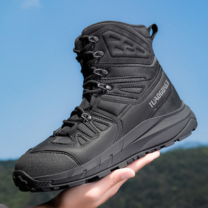 Botas de senderismo para hombre de alta calidad con diseño de punta redonda impermeable y antideslizante, zapatos de seguridad para exteriores de cuero transpirable. - Product Image 1