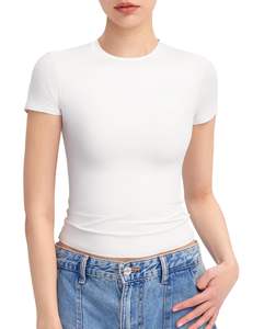 Camiseta Corta Verde de Algodón de Alta Calidad para Mujer, Talla XL, Cuello Redondo, Corte Ajustado Informal, Tejido de Punto de Verano, Secado Rápido - Product Image 4