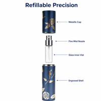 Flacon vaporisateur de parfum rechargeable en verre doré mat 5 ml à fond épais, avec bouchon à vis et décalcomanie, portable et à mécanisme rotatif – Offre Spéciale
