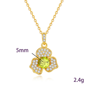 Collar con colgante de flor de piedra natural de corte redondo de 5 mm, plata de ley 925 chapada en oro, joyería antideslustre para mujer. - Product Image 6