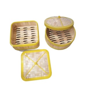 Cuisinière vapeur en bambou carrée avec bord en plastique 16,5 cm, écologique, pour dim sum et petit-déjeuner - Product Image 2