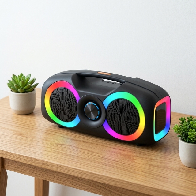 Full Range Portable  Speaker with Handle RGB Light Audio Player Built-in Microphone for Indoor Outdoor Party