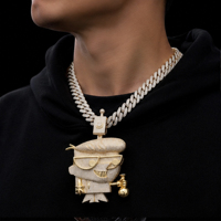 Colgante de Plata de Ley 925 Premium con Moissanita, Estilo Hip Hop, Diseño de Dibujos Animados para Hombre, Joyería de Lujo para Clubes y Eventos