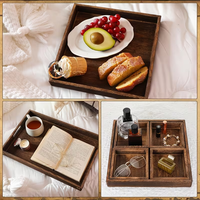 Plateau en bois rustique à 7 compartiments avec poignées pour placer des objets de grande et petite taille, des collations, du thé, du café, des desserts