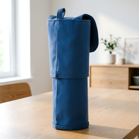 Porte-pinceaux de maquillage cylindrique en toile bleue personnalisé avec fermeture à rabat, durable et résistant à l'usure, modèle JF26-052, OEM/logo personnalisé