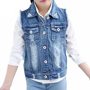 Großhandel Mode Kinder Mädchen Denim Jean Weste Baumwolle Tank Top