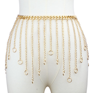 โซ่คาดเอวพู่ห้อยสีทอง สไตล์ฮิปฮอป แฟชั่นชายหาด โซ่คล้องตัว โลหะผสมสังกะสี แบบเส้นเดียว - Product Image 1