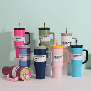 Gobelet isotherme en acier inoxydable de 40 oz avec poignée, logo personnalisé, double paroi isolée, avec couvercle à paille pour voiture - Product Image 3