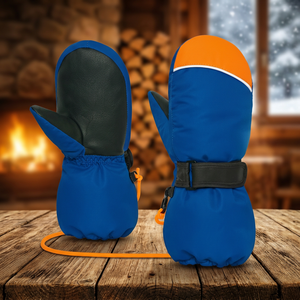Mitaines de ski isolées bleues avec bordure orange et fermeture auto-agrippante pour les sports d'hiver sur neige, unisexe - Product Image 4