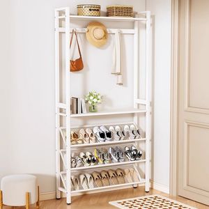 Multi Layer <b>Shoe</b> Rack And Coat Rack With Hanging <b>Space</b> For Entryway <b>Storage</b> Simple Design <b>Space</b> <b>Saving</b> Door Back Shelf - Product Image 3