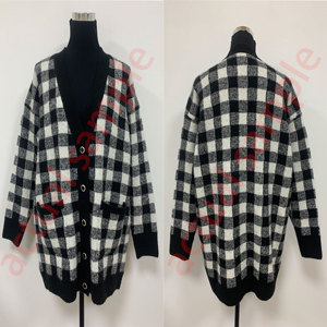 Cárdigan de punto extragrande para mujer con estampado de cuadros Buffalo, cuello en V, botones de diamantes de imitación, suéter largo de punto a cuadros holgado con bolsillos - Product Image 6