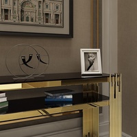 Table console décorative de luxe moderne et durable avec plateau en verre et base en acier inoxydable doré pour couloir ou salon