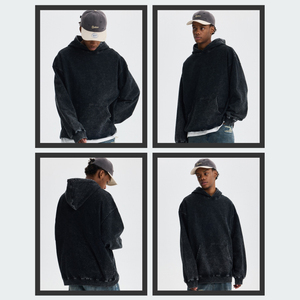 เสื้อฮู้ดดี้ผ้าฝ้าย 100% ล้างสี ทรงโอเวอร์ไซส์ พิมพ์ลายพัฟฟ์ คุณภาพพรีเมียม สำหรับผู้ชาย สไตล์สตรีทแวร์ ล้างสีแบบแอซิดวอช พร้อมปักโลโก้ตามสั่ง - Product Image 2