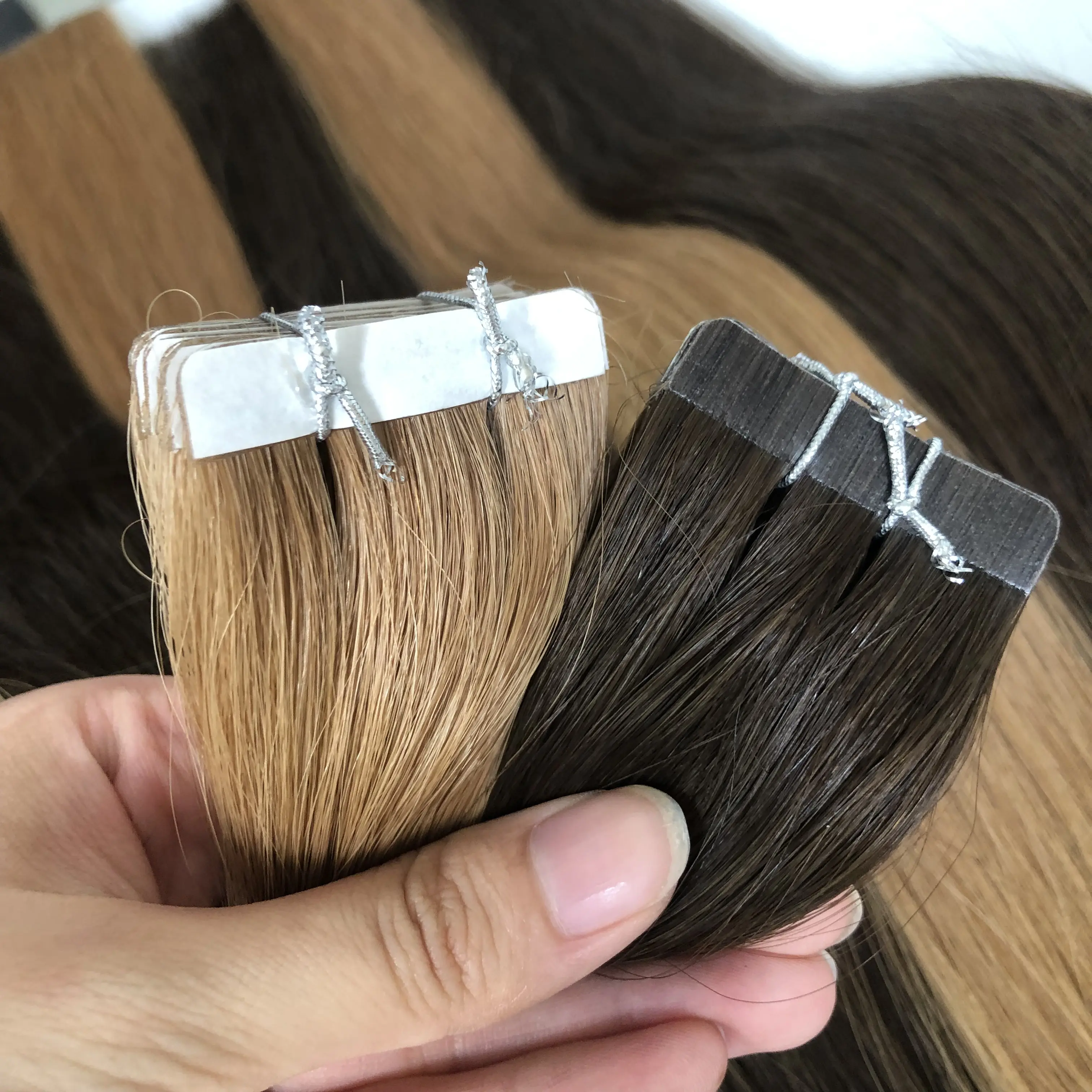 Лидер продаж, мини лента для наращивания волос, лучшая настоящая 100% для волос, русская Невидимая клейкая лента для наращивания волос