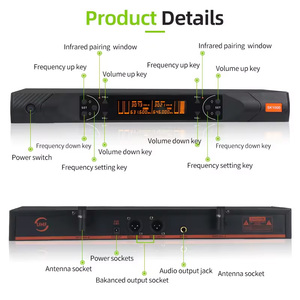 Sistema DE MICRÓFONO INALÁMBRICO UHF JGM profesional de 2 canales con luces LED para escenario Campus rendimiento concierto KTV <span class=keywords><strong>Karao</strong></span> - Product Image 2