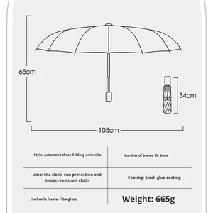 Parapluie de luxe entièrement automatique en fibre de verre à 48 baleines pour femmes et hommes, pliable, grande taille, pour jours ensoleillés et pluvieux, personnalisable tout-en-un - Product Image 2