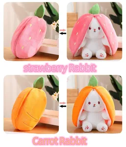 High Quality Cute Strawberry Bunny Plush Toys Soft Flip Stuffed Rabbit Animal Baby Plushie Dolls Kids Girls Gift