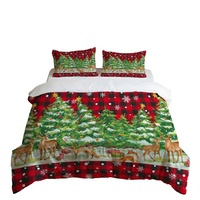 Parure de lit trois pièces en fibre synthétique brossée, motif dessin animé de Noël européen et américain, rayures chaudes, pour couette transfrontalière
