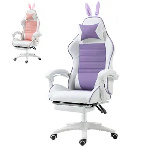 Oem da tổng hợp 360 xoay ngồi có thể ngả silla trò chơi đua xe dễ thương màu hồng ghế máy tính Chaise Bunny chơi game ghế với chỗ để chân