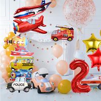 12 ballons en aluminium sur le thème des véhicules de transport : avion, bus scolaire, camion de pompiers, voiture, ambulance, sous-marin, pour décoration de fête d'anniversaire 1-9 ans