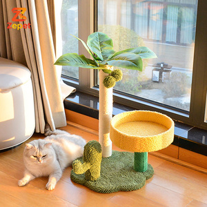 Poste rascador para gatos con diseño de hojas verdes y cuerda de sisal, para gatos de interior, productos para mascotas - Product Image 5