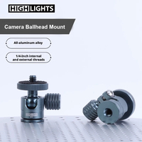 Mini rotule d'adaptation pour trépied/appareil photo en alliage d'aluminium léger, avec monture filetée 1/4 et 3/8, pivotant à 360°, pour flash - Highligths Factory