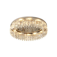 Plafonnier pour Salon LED En Acier Inoxydable Cristal Lampe Tricolore Lustre Rectangle Cristal Télécommande Villas