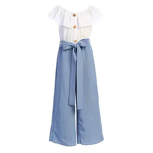 Fashion Girl Street Wear Clothes 2-12 Year Girls Chiffon Wide Leg Jumpsuit Children Daisy Printed Pants Rompers Jumpsuits