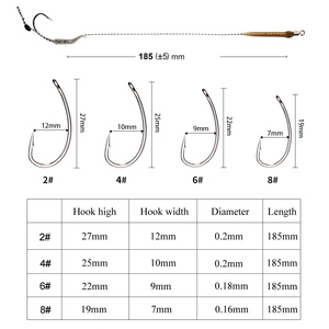 FTK Acier Carbone Carpe Pêche Cheveux Rigs Assortiment Main Attaché Crochets Taille 2 #4 #6 #8 # Super Fort Anti-Corrosion Matériel de Pêche - Product Image 4