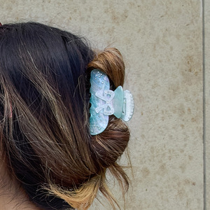 Shark Clip Hair Clip Acetate Board Blue With White Bow And Rhinestones For Women Daily Use - Product Image 2